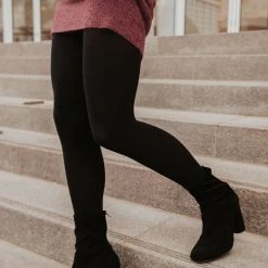 LOOK BY M Solid Black Tights Tights & Socks