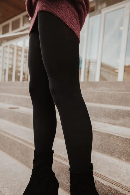 LOOK BY M Solid Black Tights Tights & Socks