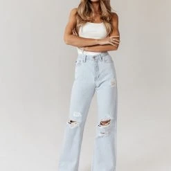 KANCAN Back In Stock Skyscraper Wide Leg Denim In Light Wash