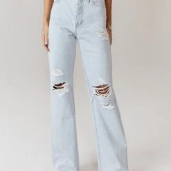 KANCAN Back In Stock Skyscraper Wide Leg Denim In Light Wash