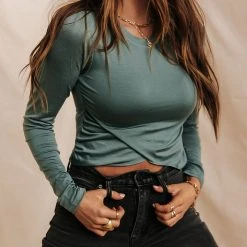 MONO B Fresh Markdowns Austin Cropped Top In Teal - FINAL SALE