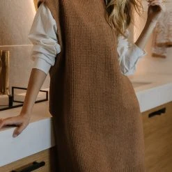 Vero Moda Devi Long Vest In Brown - FINAL SALE Sweaters