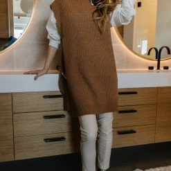 Vero Moda Devi Long Vest In Brown - FINAL SALE Sweaters