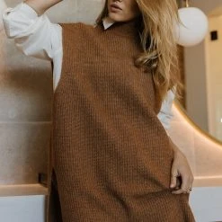 Vero Moda Devi Long Vest In Brown - FINAL SALE Sweaters