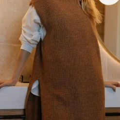 Vero Moda Devi Long Vest In Brown - FINAL SALE Sweaters