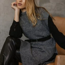 Vero Moda Devi Long Vest In Grey - FINAL SALE Sweaters