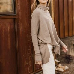 TEA N ROSE Linden Turtleneck Sweater In Dark Taupe - FINAL SALE