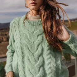 Vero Moda Cindy Cable-Knit Sweater In Mint Green Sweaters