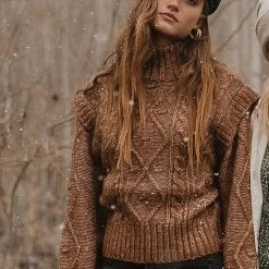 Vero Moda Helga Cable-Knit Sweater In Brown - FINAL SALE