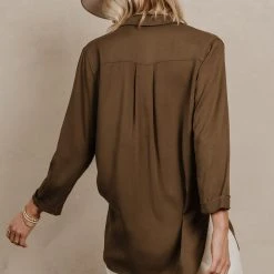 DRESS FORUM Long Sleeve Sheera Button Down Top In Olive