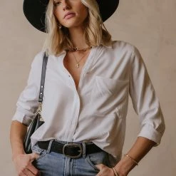 DRESS FORUM Sheera Button Down Top In Ivory Tops