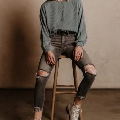 Tres Bien Shirts & Blouses Albie Ribbed Top In Blue