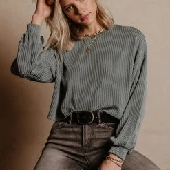 Tres Bien Albie Ribbed Top In Mauve