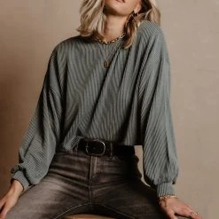 Tres Bien Shirts & Blouses Albie Ribbed Top In Blue