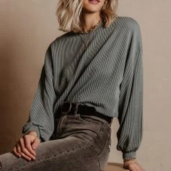 Tres Bien Albie Ribbed Top In Mauve