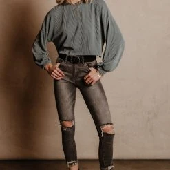 Tres Bien Shirts & Blouses Albie Ribbed Top In Blue