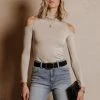 FINAL TOUCH COLLECTION Cathy Open Shoulder Top In Cream - FINAL SALE