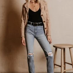 SINA Outerwear Emmeline Cable-Knit Cardigan In Natural - FINAL SALE