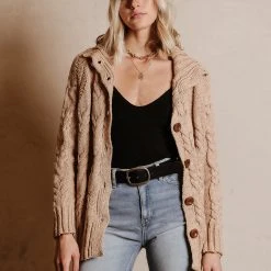 SINA Outerwear Emmeline Cable-Knit Cardigan In Natural - FINAL SALE