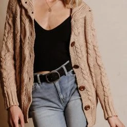 SINA Outerwear Emmeline Cable-Knit Cardigan In Natural - FINAL SALE