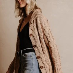 SINA Outerwear Emmeline Cable-Knit Cardigan In Natural - FINAL SALE