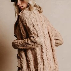 SINA Outerwear Emmeline Cable-Knit Cardigan In Natural - FINAL SALE