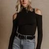 FINAL TOUCH COLLECTION Fresh Markdowns Cathy Open Shoulder Top In Black - FINAL SALE