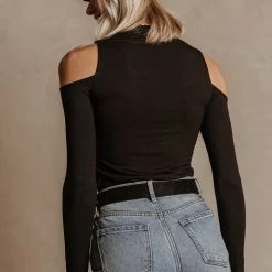 FINAL TOUCH COLLECTION Fresh Markdowns Cathy Open Shoulder Top In Black - FINAL SALE