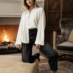 LISTICLE Rosealie Oversized Shirt In Ivory Tops