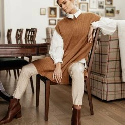 Vero Moda Devi Long Vest In Brown - FINAL SALE Sweaters