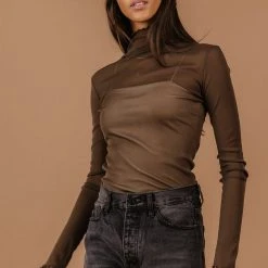 HEM&THREAD Eliana Layering Top In Mocha Shirts & Blouses