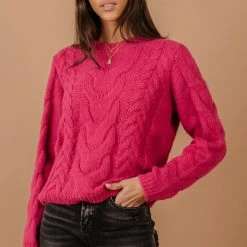 Vero Moda Cindy Cable-Knit Sweater In Hot Pink Sweaters