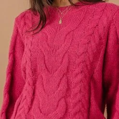 Vero Moda Cindy Cable-Knit Sweater In Hot Pink Sweaters
