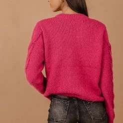 Vero Moda Cindy Cable-Knit Sweater In Hot Pink Sweaters