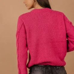 Vero Moda Cindy Cable-Knit Sweater In Hot Pink Sweaters