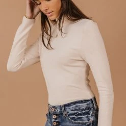 PAPER CRANE Diann Mock Neck Top In Taupe