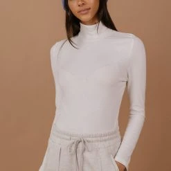 PAPER CRANE Diann Mock Neck Top In Ivory