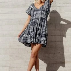 MILLIBON POLYMOND DK INC Sienna Floral Dress In Charcoal - FINAL SALE