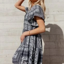 MILLIBON POLYMOND DK INC Sienna Floral Dress In Charcoal - FINAL SALE