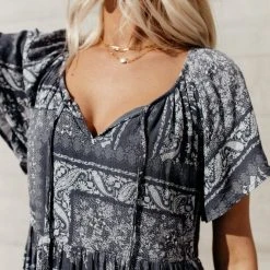 MILLIBON POLYMOND DK INC Sienna Floral Dress In Charcoal - FINAL SALE