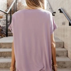 GINGER G Grace Rolled Sleeve Top In Lavender