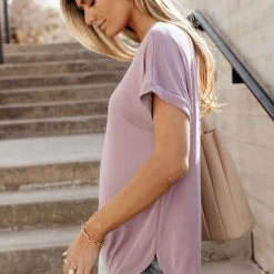 GINGER G Grace Rolled Sleeve Top In Lavender