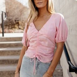 LUSH CLOTHING Maya Ruched Blouse- FINAL SALE