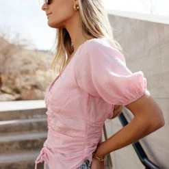 LUSH CLOTHING Maya Ruched Blouse- FINAL SALE