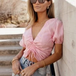 LUSH CLOTHING Maya Ruched Blouse- FINAL SALE