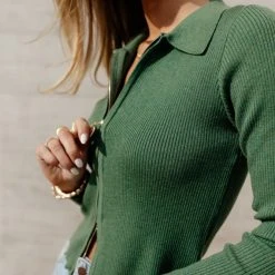 CRESCENT Eda Ribbed Shirt In Green Back In Stock
