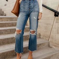 HIDDEN JEANS Tracey High Rise Straight Denim In Medium Wash