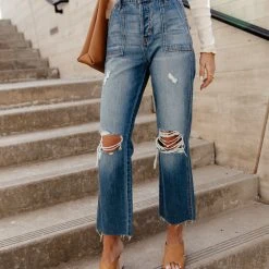 HIDDEN JEANS Tracey High Rise Straight Denim In Medium Wash