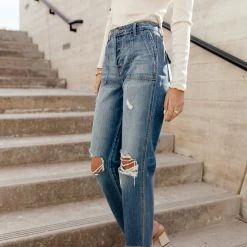 HIDDEN JEANS Tracey High Rise Straight Denim In Medium Wash