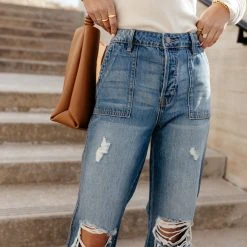 HIDDEN JEANS Tracey High Rise Straight Denim In Medium Wash